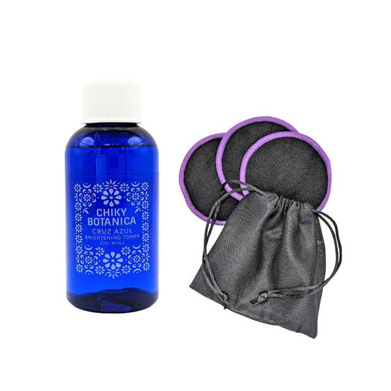 Brighten your skincare ritual with Cruz Azul Toner and Reusable Cotton Cleansing Pads. Hydrate, tone, and cleanse sustainably with this perfect beauty duo. Available at Goddess Provisions