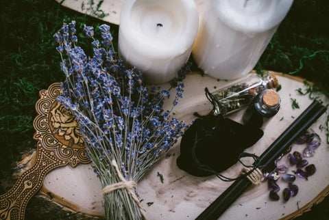 Bundle of dried lavender flowers for natural decor in your practice space