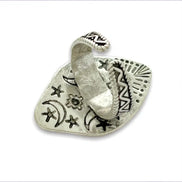 Adjustable antique silver-plated brass Clear Quartz Moonlight Ring featuring a crescent moon and crystal design. Available at Goddess Provisions
