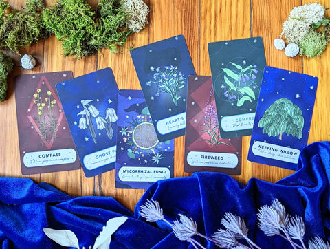 Nature-themed oracle cards collection displayed in an article about using oracle trading cards