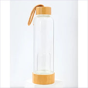 Crystal Infuser Water Bottle – Glass Elixir Bottle - Bamboo Crystal Chamber