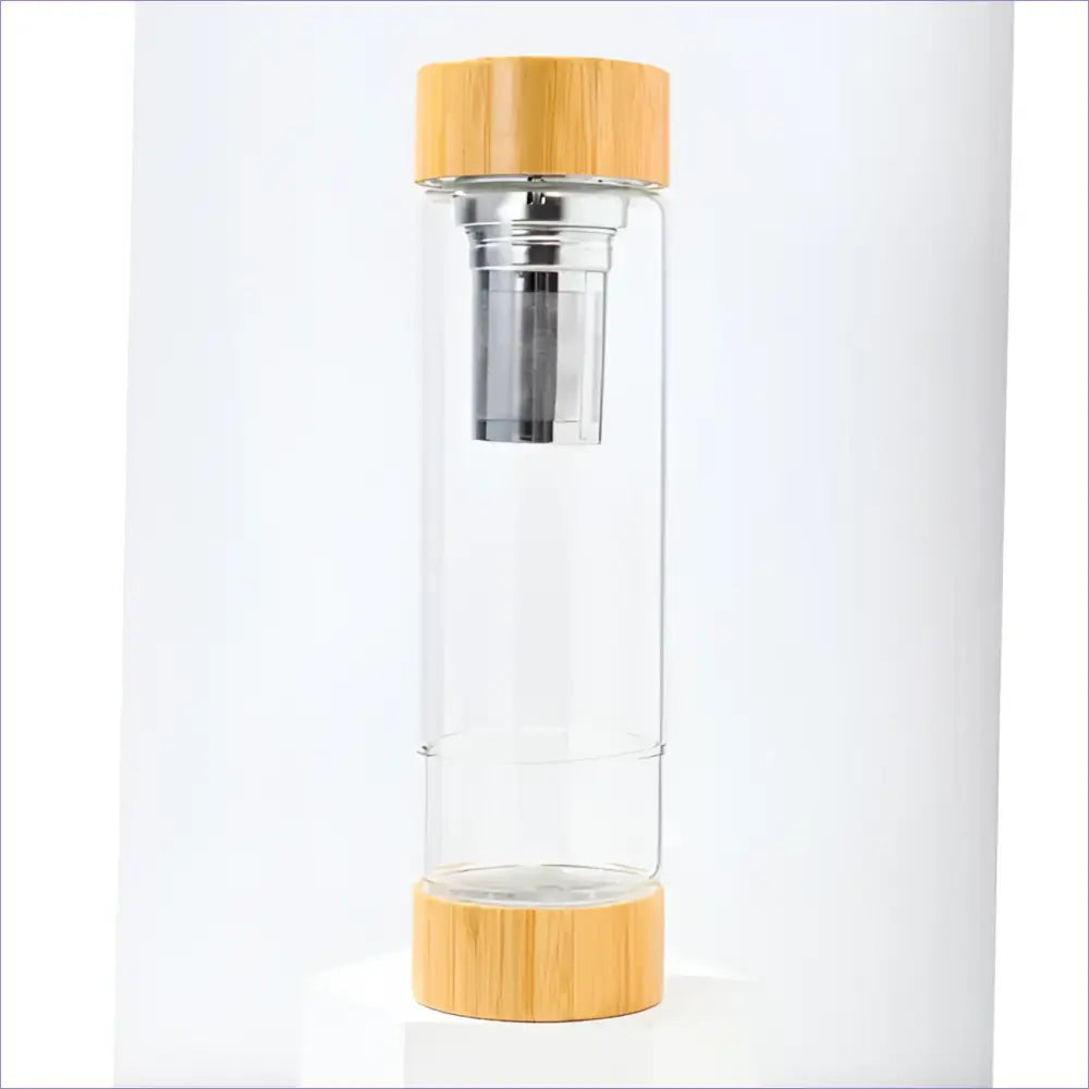 Crystal Infuser Water Bottle – Glass Elixir Bottle - Bamboo Tea Infuser
