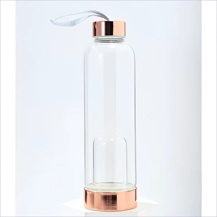 Crystal Infuser Water Bottle – Glass Elixir Bottle - Rose Gold Crystal Chamber