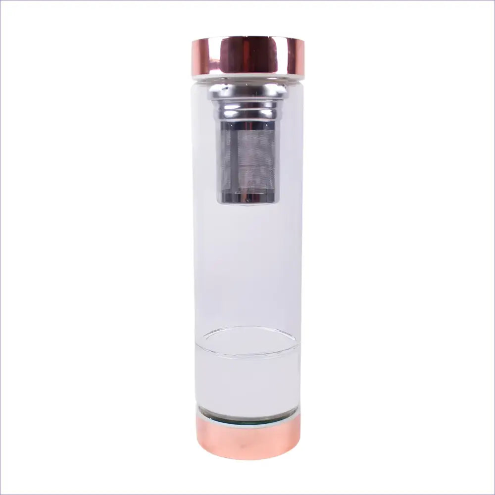 Crystal Infuser Water Bottle – Glass Elixir Bottle - Rose Gold Tea Infuser