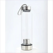 Crystal Infuser Water Bottle – Glass Elixir Bottle - Silver Crystal Chamber