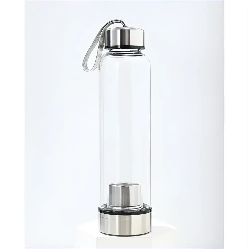 Crystal Infuser Water Bottle – Glass Elixir Bottle - Silver Crystal Chamber