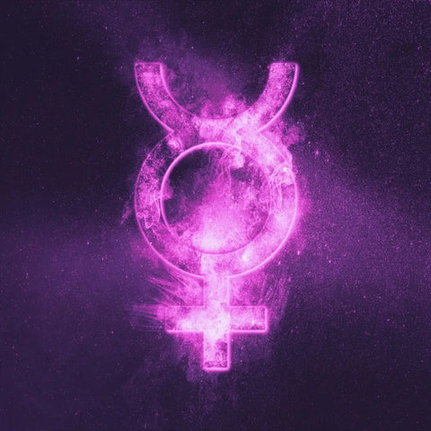 Glowing pink Mercury symbol representing Mercury Retrograde in Astrologer’s Guide