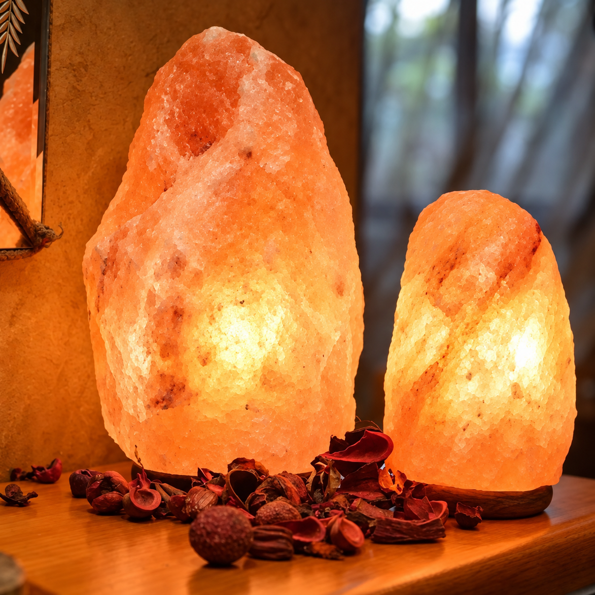 himilayan salt lamp next to a picture