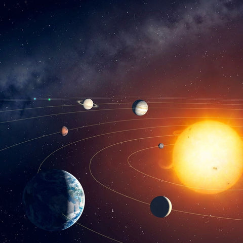 Planets orbiting a star illustration for Astrology 101 article about planetary movements