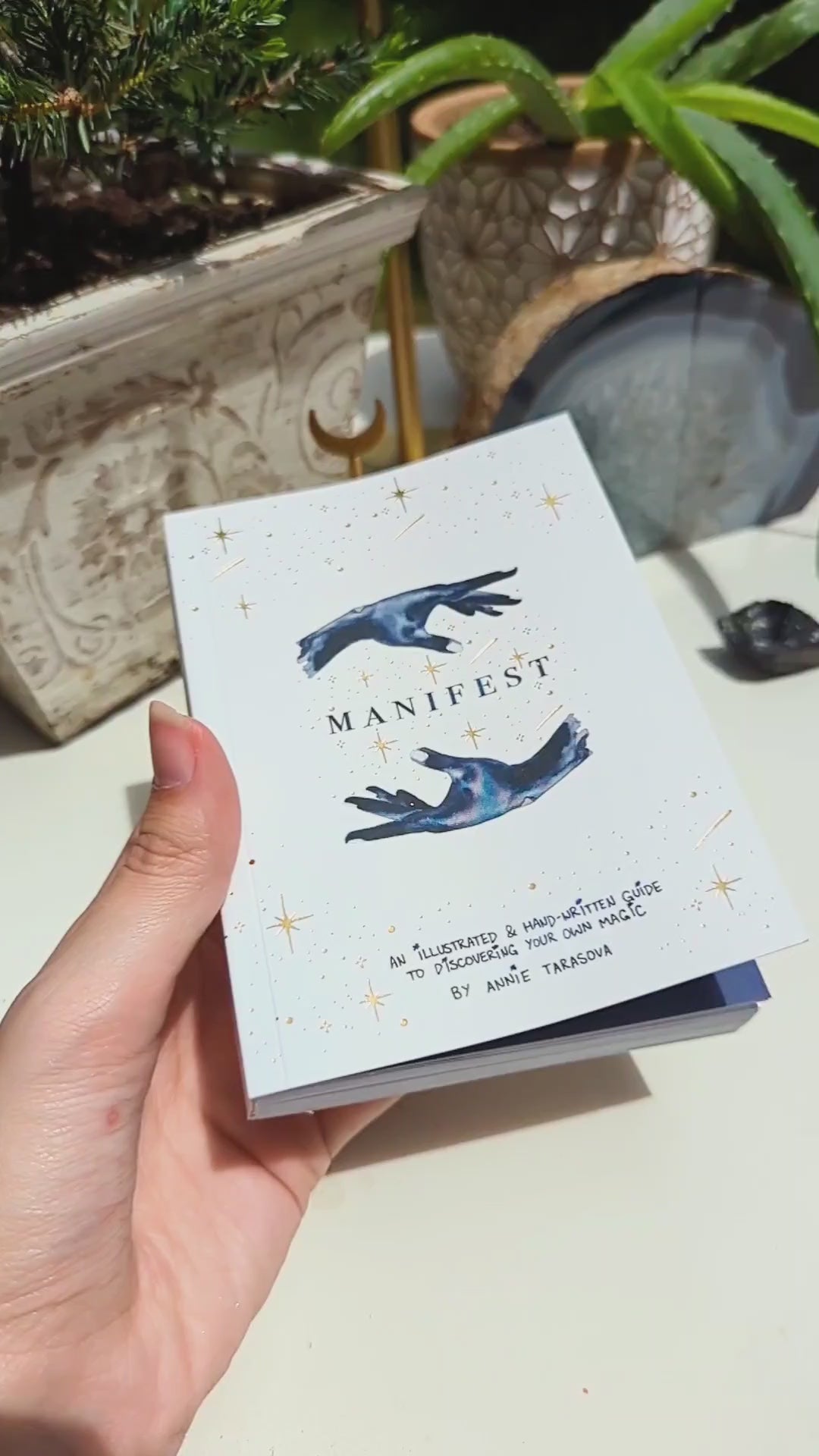 Dreamy moons manifest workbook featuring journal prompts and vision boards. Available at Goddess Provisions