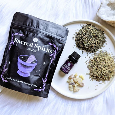 Explore the Sacred Spirits Ritual Kit, featuring tools for herbal essence creation, candle magick, and grounding rituals. Perfect for manifesting intentions. Available at Goddess Provisions.