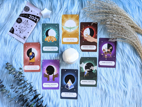 Oracle cards featuring moon phases for mystical guidance in tarot reading