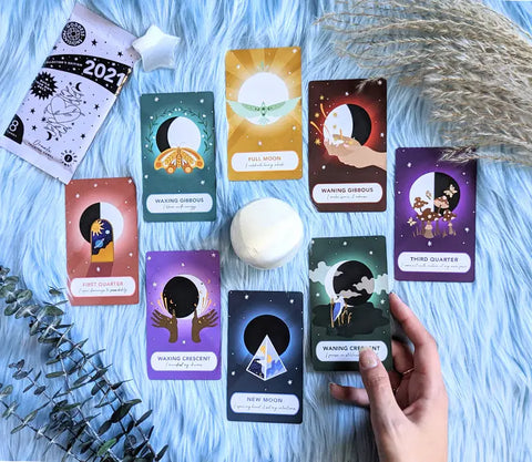 Oracle cards depicting Moon Phases for mystical guidance in astrology and spirituality