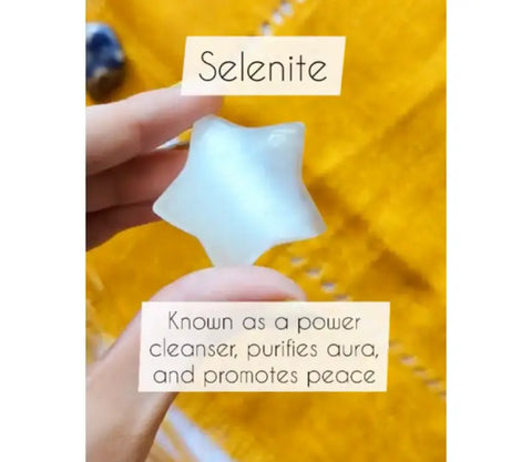 Smooth translucent star-shaped Selenite crystal for cleansing and promoting peace