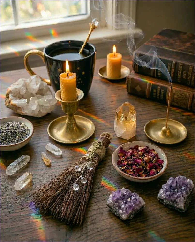 Mini ritual broom altar tool for energy cleansing and spiritual rituals