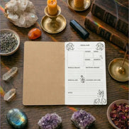 Pocket crystal notebook journal for recording crystal meanings, chakra notes, and spiritual reflections
