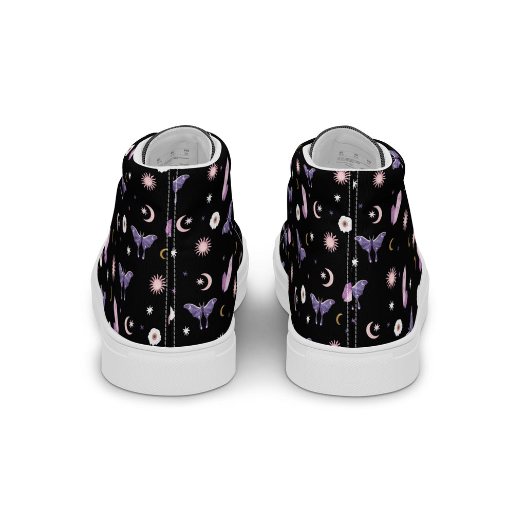 Woman's Hightop Sneakers - Black Crystal Moon Moth Hightop Sneakers