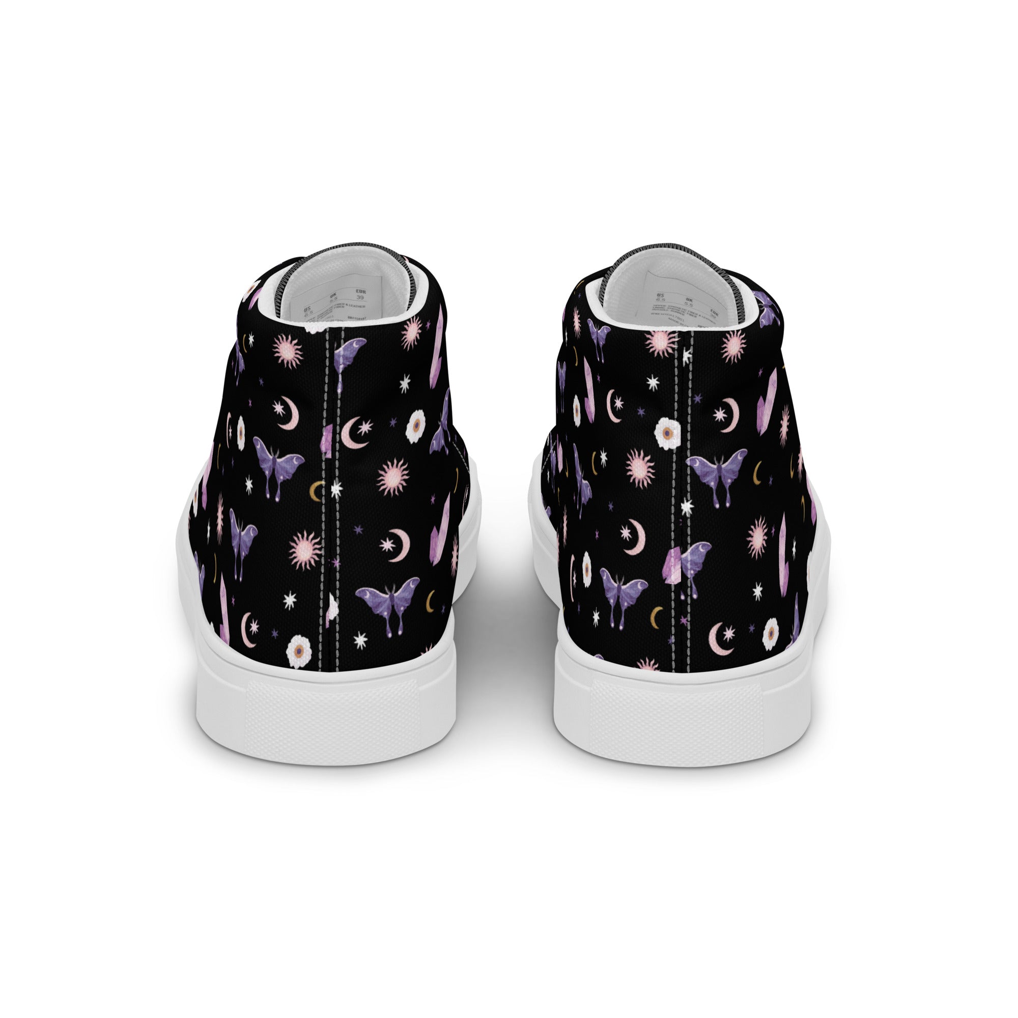 Woman's Hightop Sneakers - Black Crystal Moon Moth Hightop Sneakers