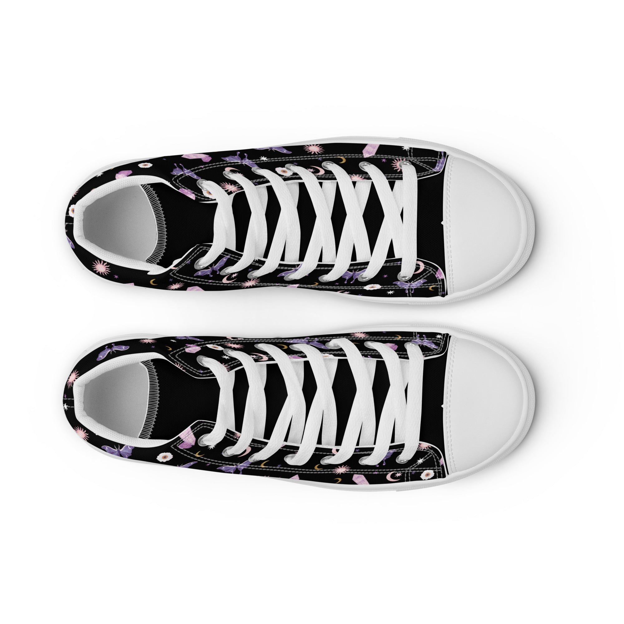 Woman's Hightop Sneakers - Black Crystal Moon Moth Hightop Sneakers