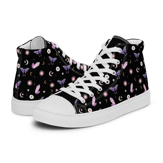 Woman's Hightop Sneakers - Black Crystal Moon Moth Hightop Sneakers