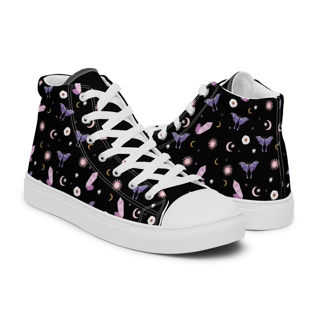 Woman's Hightop Sneakers - Black Crystal Moon Moth Hightop Sneakers
