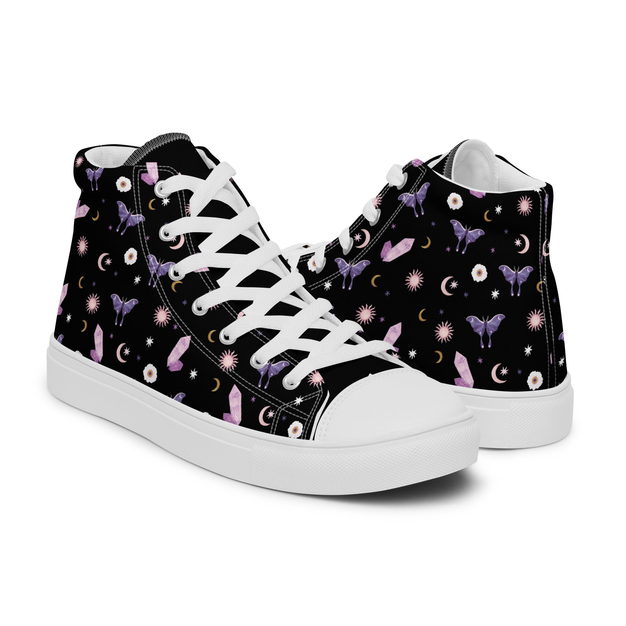Woman's Hightop Sneakers - Black Crystal Moon Moth Hightop Sneakers