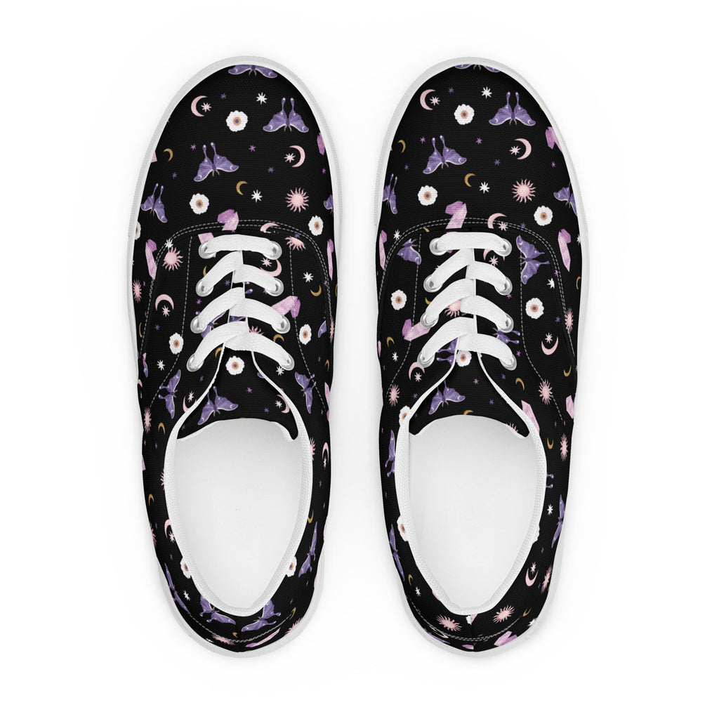 Black Crystal Moon Moth Lace-up Shoes