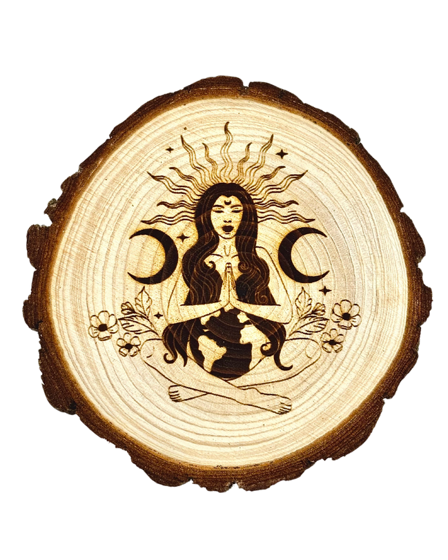 Mother Gaia Wooden Altar Tile – Earth Goddess Altar Decor | Exclusive Witch Ritual Tool for Spiritual Renewal | Goddess Provisions Design