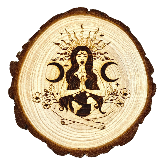 Mother Gaia Wooden Altar Tile – Earth Goddess Altar Decor | Exclusive Witch Ritual Tool for Spiritual Renewal | Goddess Provisions Design