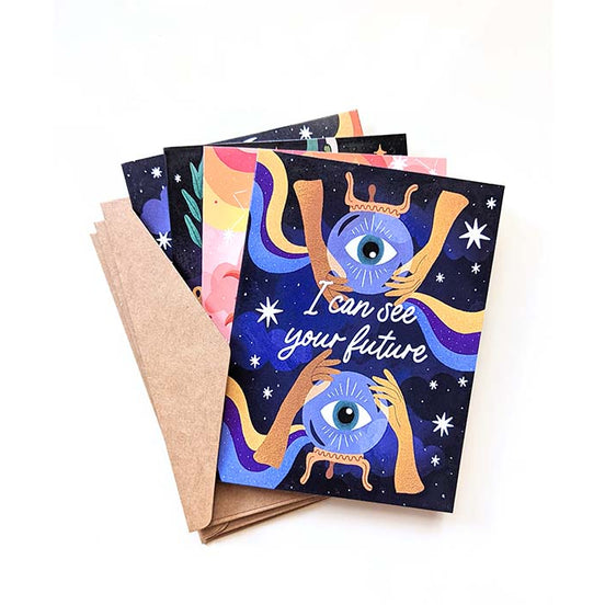 A set of Magical Memos Greeting Cards with celestial designs available at Goddess Provisions