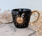 Celestial Tea Set including mug, tea towel, and golden spoon. Available at Goddess Provisions.