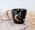 Celestial Tea Set including mug, tea towel, and golden spoon. Available at Goddess Provisions.