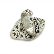 Adjustable antique silver-plated brass Clear Quartz Moonlight Ring featuring a crescent moon and crystal design. Available at Goddess Provisions