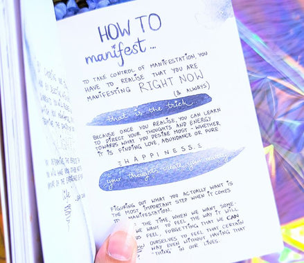 Dreamy moons manifest workbook featuring journal prompts and vision boards