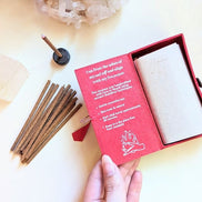 Fire of Transformation Stupa Incense Short Stick and open red box. Incense burns for approximately 30 minutes.