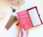 Fire of Transformation Stupa Incense Short Stick and open red box. Incense burns for approximately 30 minutes.