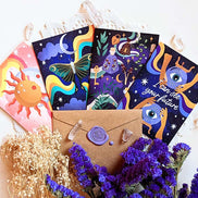 A set of Magical Memos Greeting Cards with celestial designs available at Goddess Provisions