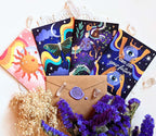 A set of Magical Memos Greeting Cards with celestial designs available at Goddess Provisions