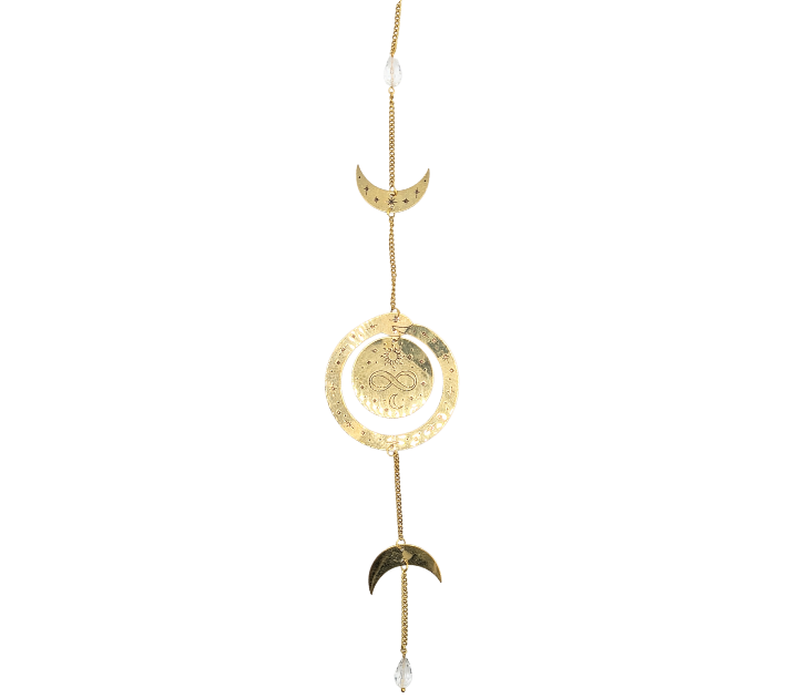 Discover the Infinite Cycles Suncatcher, a radiant wall hanging inspired by the ouroboros. Capture sunlight, create rainbows, and honor life's sacred cycles in your space. Available at Goddess Provisions.