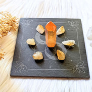 Infinite Magic Altar with orange crystals placed on the altar tile. Available at Goddess Provisions