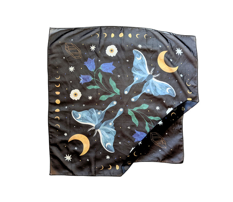 Midnight Garden vegan silk scarf used as an altar cloth, a scarf or a headband. Available at Goddess Provisions