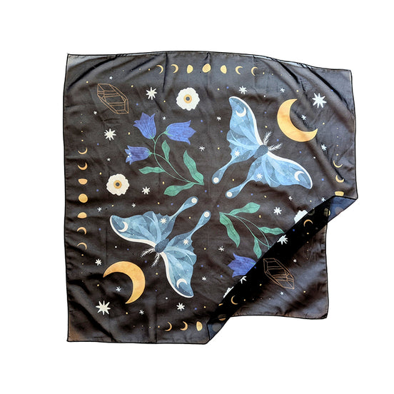 Midnight Garden vegan silk scarf used as an altar cloth, a scarf or a headband. Available at Goddess Provisions