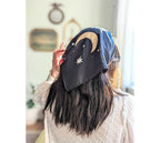 Midnight Garden vegan silk scar with stars and moon used as an altar cloth, a scarf or a headband. Available at Goddess Provisions