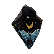 Midnight Garden vegan silk scar with stars and moon used as an altar cloth, a scarf or a headband. Available at Goddess Provisions