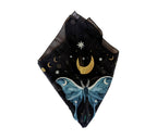 Midnight Garden vegan silk scar with stars and moon used as an altar cloth, a scarf or a headband. Available at Goddess Provisions