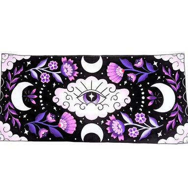 Mystic Moons Drape used as an altar cloth with lunar symbolism. Versatile Mystic Moons textile for altars, decor, or wearing. Available at Goddess Provisions.