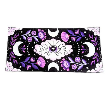 Mystic Moons Drape used as an altar cloth with lunar symbolism. Versatile Mystic Moons textile for altars, decor, or wearing. Available at Goddess Provisions.