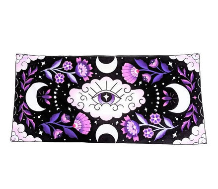 Mystic Moons Drape used as an altar cloth with lunar symbolism. Versatile Mystic Moons textile for altars, decor, or wearing. Available at Goddess Provisions.