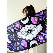 Mystic Moons Drape used as an altar cloth with lunar symbolism. Versatile Mystic Moons textile for altars, decor, or wearing. Available at Goddess Provisions.