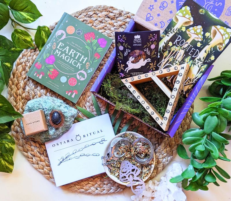 Nature Magick Box Earth Magic book Goddess Ostara Lava Stone Ostara Booklet Ritual supplies with plants and ritual instructions